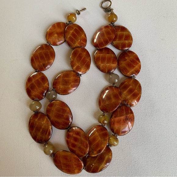 Paige Wallace 2 Strand Statement Necklace Chunky Agate Gemstone Tortoiseshell - Picture 11 of 13